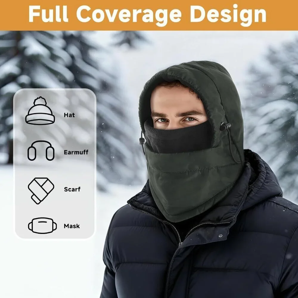 Men's Black Camo Lining Windproof Adjustable Winter Cold Weather Face Mask
